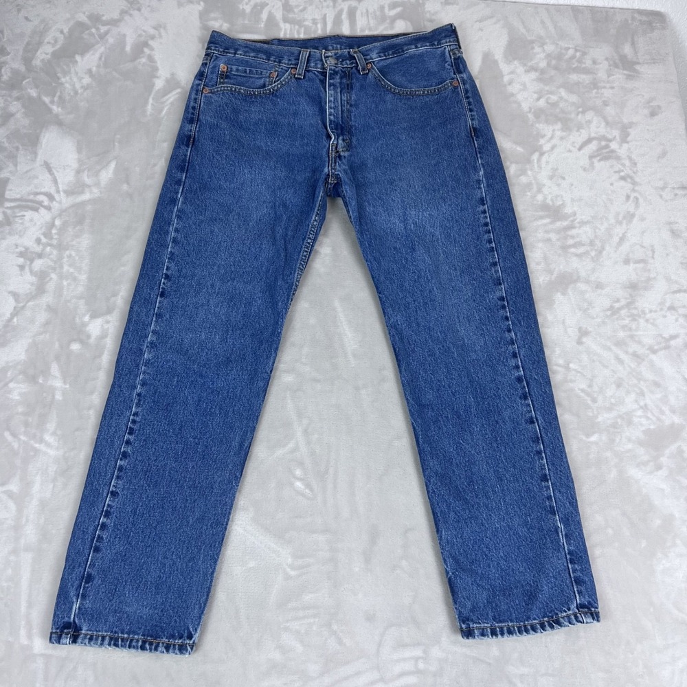 Levis 505 Jeans Mens 34x29 Blue Denim Straight Leg Workwear Americana Grunge Dad